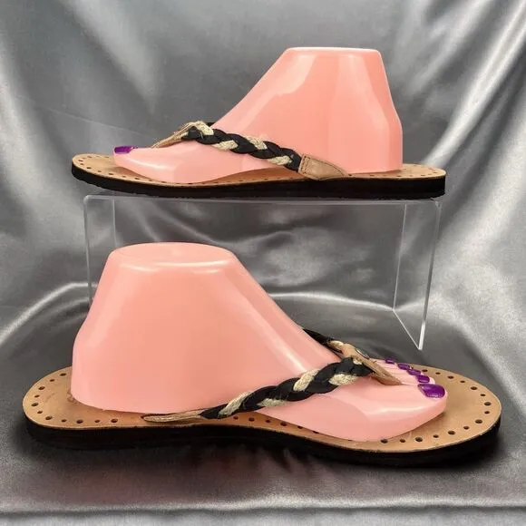 UGG Navie Flip Flops Women's 11 Thong Sandals Braided Leather Black Boho Beach