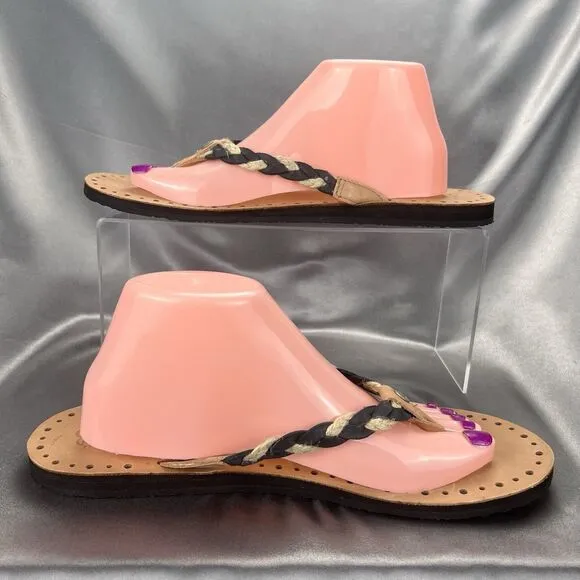 UGG Navie Flip Flops Women's 11 Thong Sandals Braided Leather Black Boho Beach