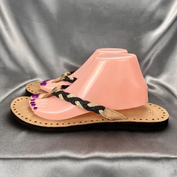 UGG Navie Flip Flops Women's 11 Thong Sandals Braided Leather Black Boho Beach