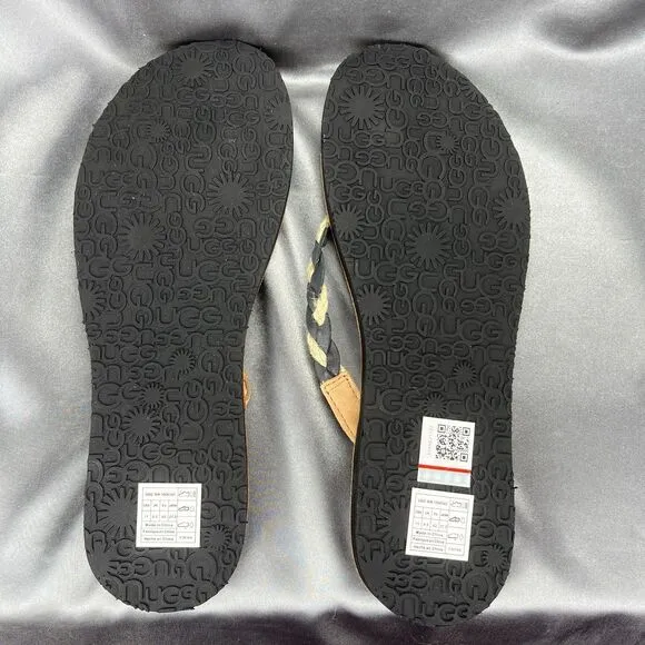 UGG Navie Flip Flops Women's 11 Thong Sandals Braided Leather Black Boho Beach