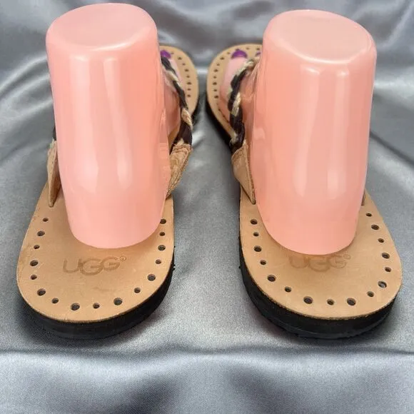 UGG Navie Flip Flops Women's 11 Thong Sandals Braided Leather Black Boho Beach