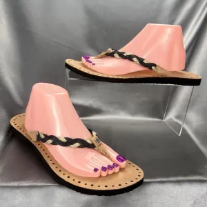 UGG Navie Flip Flops Women's 11 Thong Sandals Braided Leather Black Boho Beach