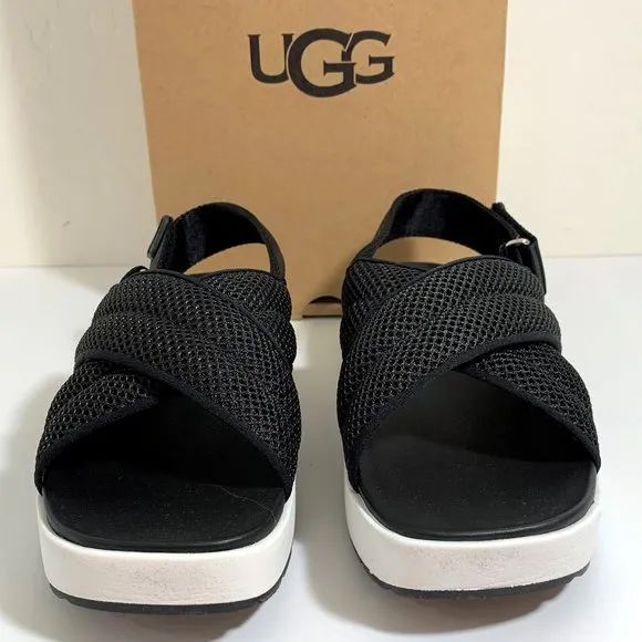 UGG Nella Slingback Sandals Mesh Strap Platform Black Size 9 NEW