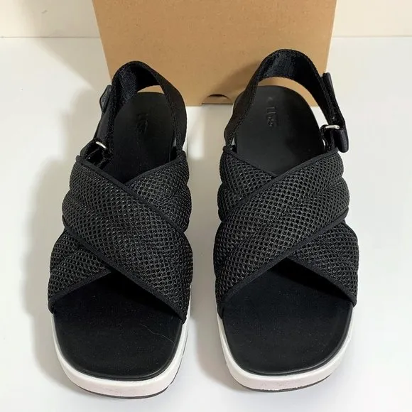 UGG Nella Slingback Sandals Mesh Strap Platform Black Size 9 NEW