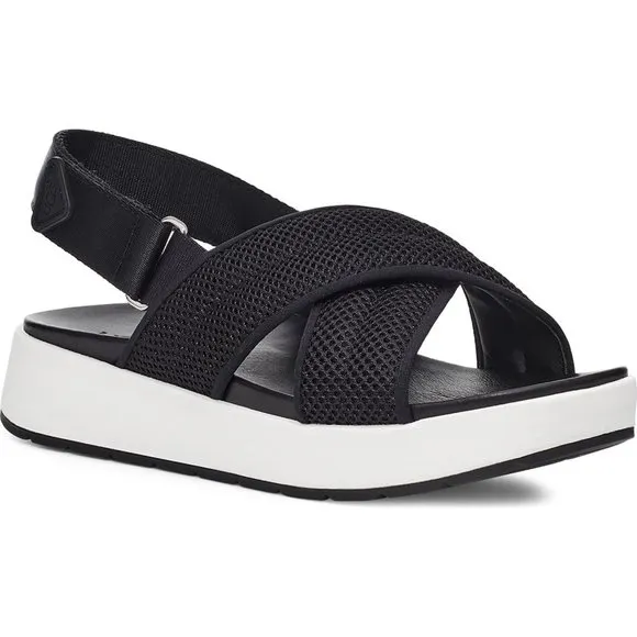 UGG Nella Slingback Sandals Mesh Strap Platform Black Size 9 NEW