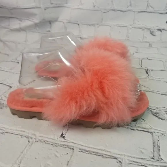 Ugg neon coral peach shearling  scruff slides slippers