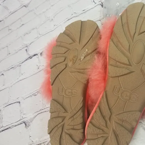 Ugg neon coral peach shearling  scruff slides slippers