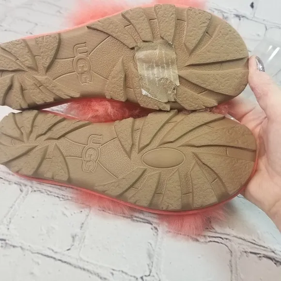Ugg neon coral peach shearling  scruff slides slippers