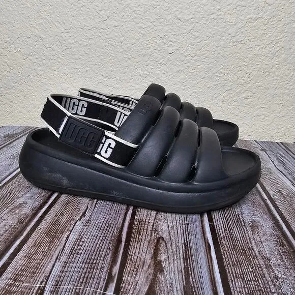 Ugg sport yeah sliders in black comfort slip on sandals youth size 1.5