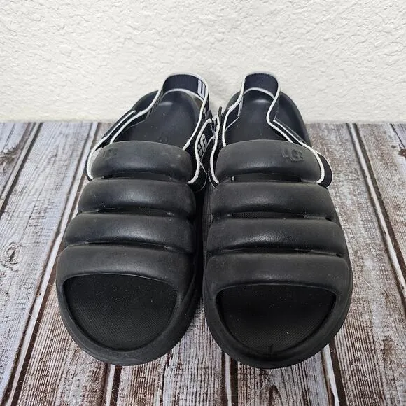 Ugg sport yeah sliders in black comfort slip on sandals youth size 1.5