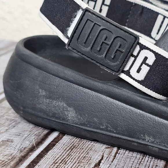 Ugg sport yeah sliders in black comfort slip on sandals youth size 1.5