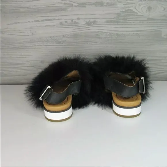 UGG HOLLY BLACK SHEEPSKIN/ LEATHER IMPRINT SANDALS