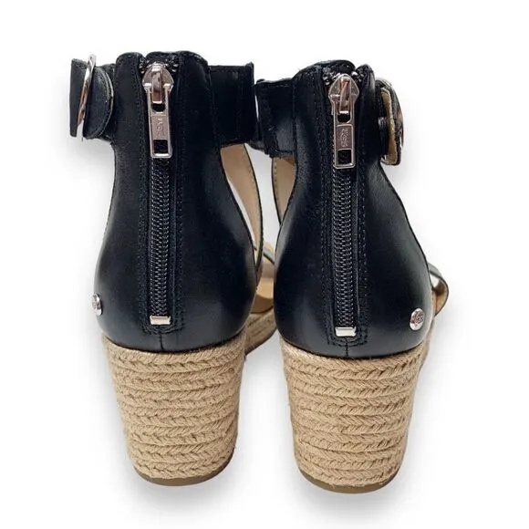 Ugg Hylda Black Leather Strappy Espadrille Wedge Sandals Ankle Buckle Women’s 11