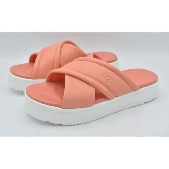 Ugg Women Size 11 Zayne Crossband Starfish Pink Leather Platform Sandals Slides