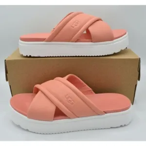 Ugg Women Size 9.5 Zayne Crossband Starfish Pink Leather Platform Sandals Slides