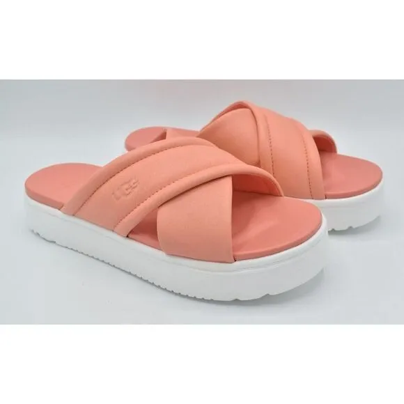 Ugg Women Size 9.5 Zayne Crossband Starfish Pink Leather Platform Sandals Slides