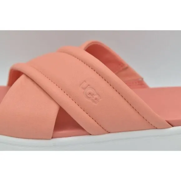 Ugg Women Size 9.5 Zayne Crossband Starfish Pink Leather Platform Sandals Slides