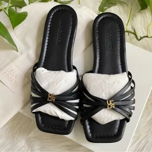 ULLA JOHNSON ALTHEA CAGE SLIDE Black Strap Sandals with Gold Hardware W9