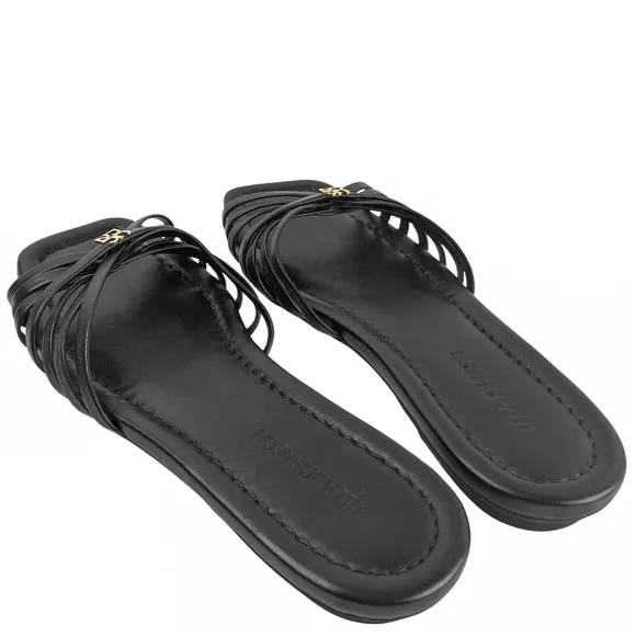 ULLA JOHNSON ALTHEA CAGE SLIDE Black Strap Sandals with Gold Hardware W9
