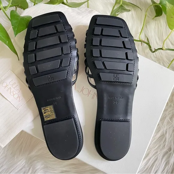 ULLA JOHNSON ALTHEA CAGE SLIDE Black Strap Sandals with Gold Hardware W9