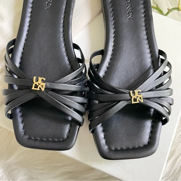 ULLA JOHNSON ALTHEA CAGE SLIDE Black Strap Sandals with Gold Hardware W9