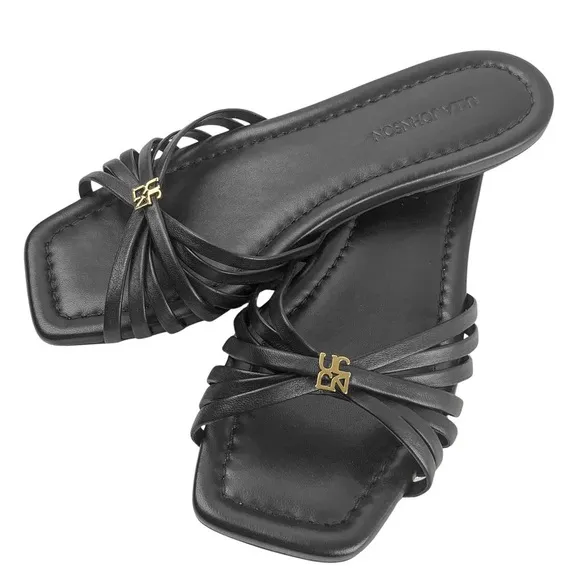 ULLA JOHNSON ALTHEA CAGE SLIDE Black Strap Sandals with Gold Hardware W9
