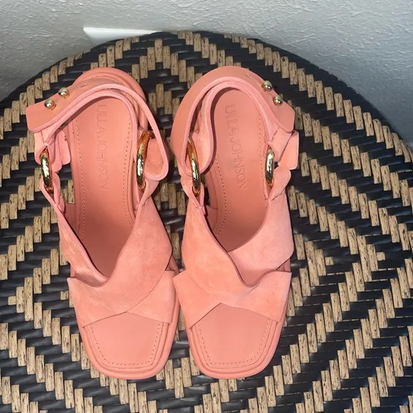 Ulla Johnson Filippa Suede Heeled Sandals Salmon Pink Size 35 / US 5 – NWOB