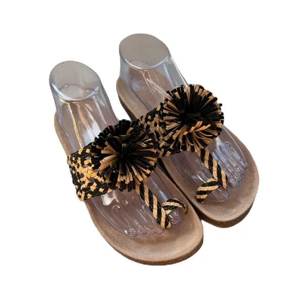 Ulla Johnson Netta Sandal Melange Black and Cream Size 37 Size 7 US Toe Strap