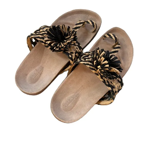 Ulla Johnson Netta Sandal Melange Black and Cream Size 37 Size 7 US Toe Strap