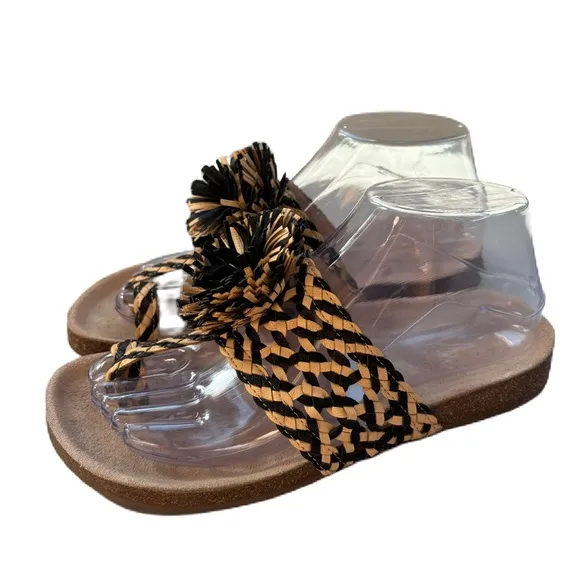 Ulla Johnson Netta Sandal Melange Black and Cream Size 37 Size 7 US Toe Strap