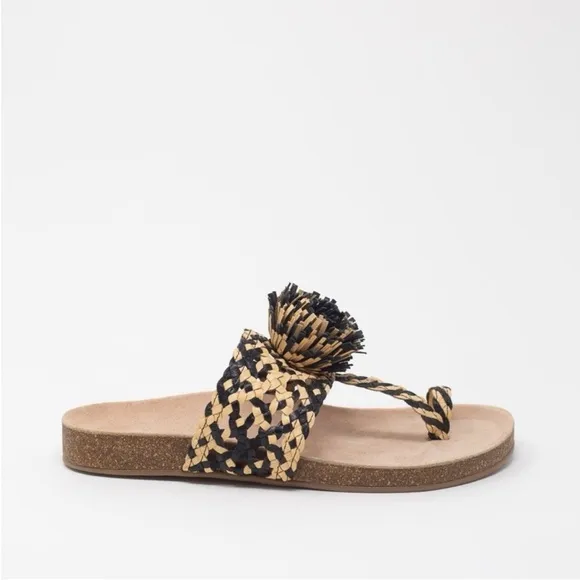 Ulla Johnson Netta Sandal Melange Black and Cream Size 37 Size 7 US Toe Strap