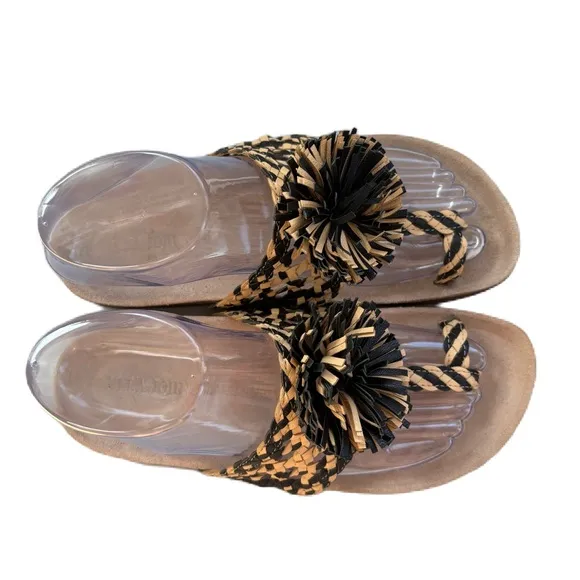 Ulla Johnson Netta Sandal Melange Black and Cream Size 37 Size 7 US Toe Strap