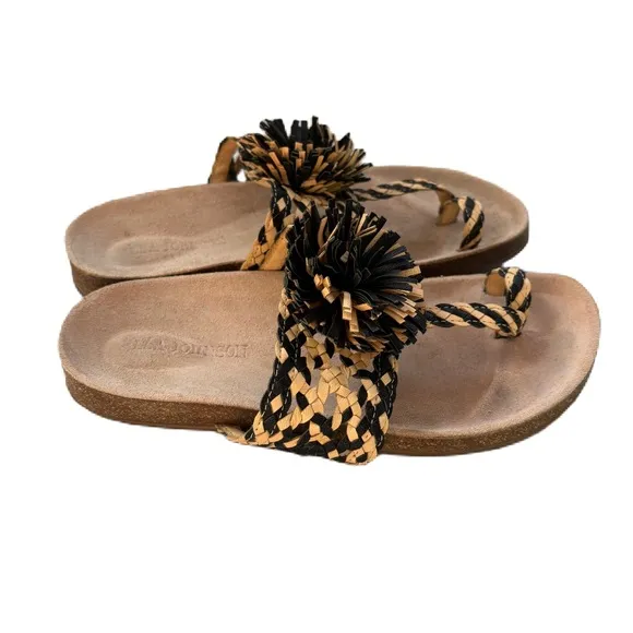 Ulla Johnson Netta Sandal Melange Black and Cream Size 37 Size 7 US Toe Strap