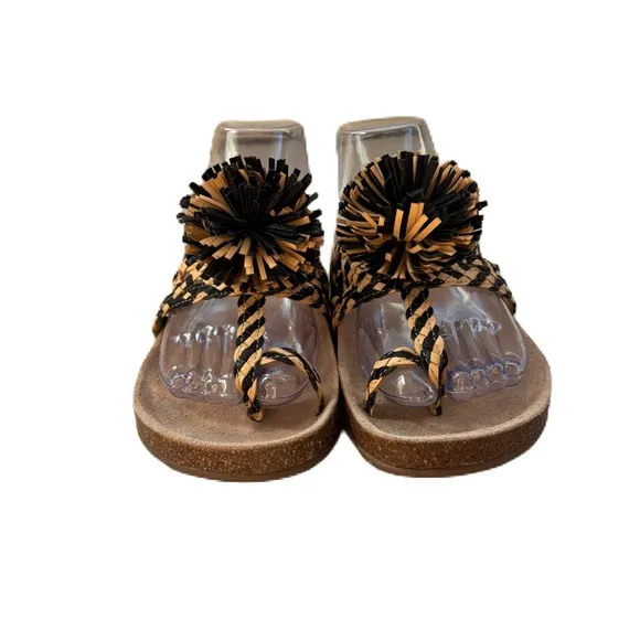 Ulla Johnson Netta Sandal Melange Black and Cream Size 37 Size 7 US Toe Strap
