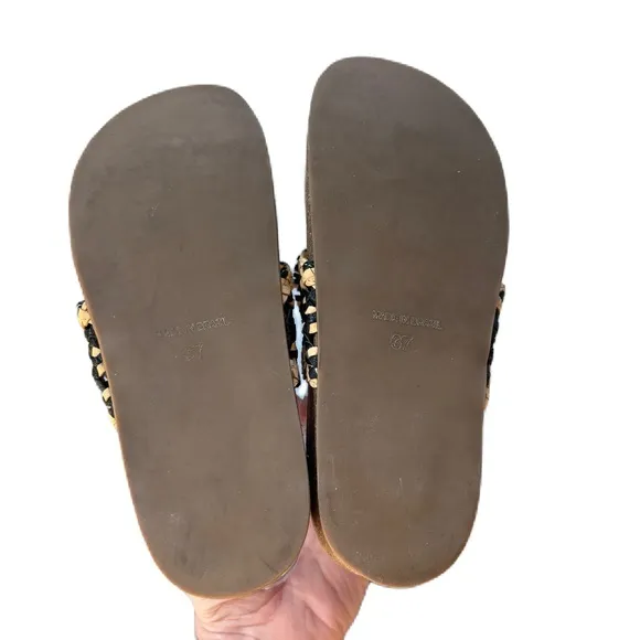 Ulla Johnson Netta Sandal Melange Black and Cream Size 37 Size 7 US Toe Strap