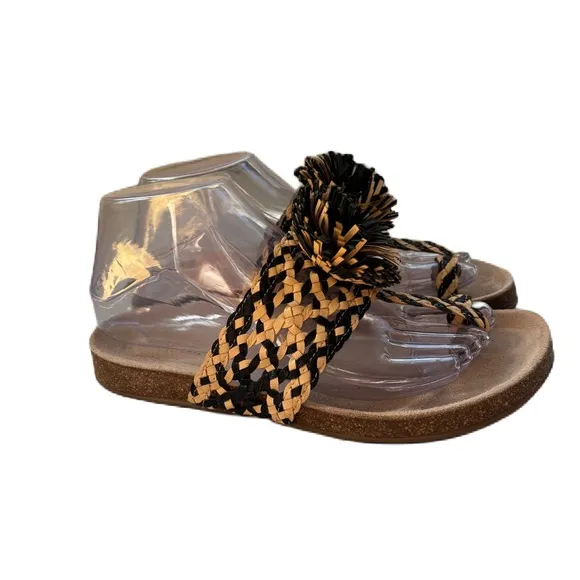 Ulla Johnson Netta Sandal Melange Black and Cream Size 37 Size 7 US Toe Strap