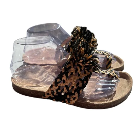 Ulla Johnson Netta Sandal Melange Black and Cream Size 37 Size 7 US Toe Strap