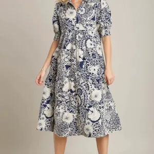 Umgee Navy and White Floral Dress