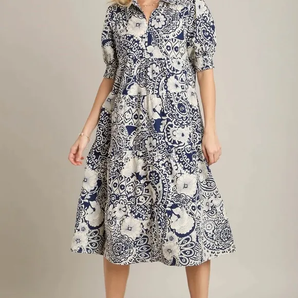 Umgee Navy and White Floral Dress