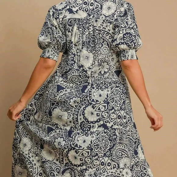Umgee Navy and White Floral Dress