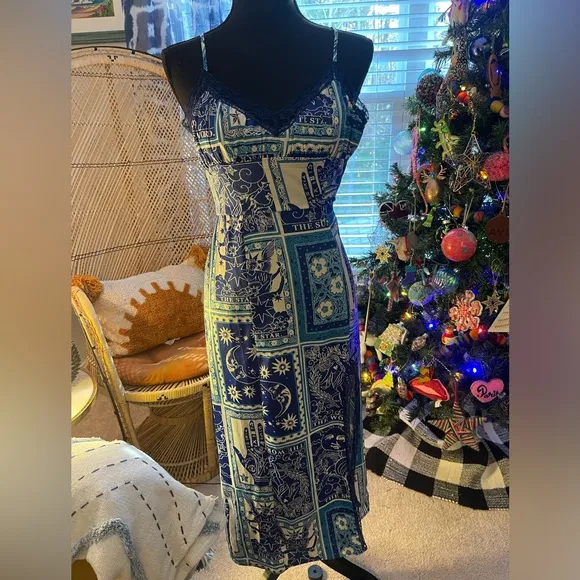 Urban Outfitters Blue Celestial Postcard Print SlipDress Whimsigptth Vacation XS