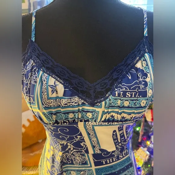 Urban Outfitters Blue Celestial Postcard Print SlipDress Whimsigptth Vacation XS