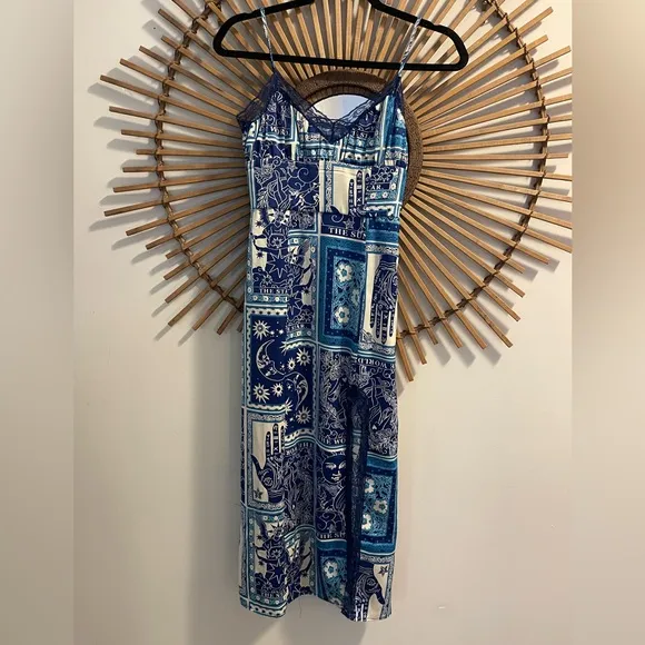 Urban Outfitters Blue Celestial Postcard Print SlipDress Whimsigptth Vacation XS