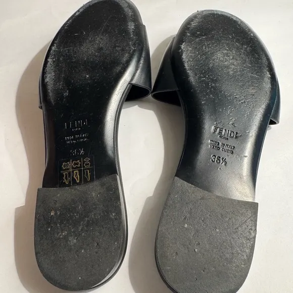 Used Fendi logo leather slides Black Slide Sandals for Women 36.5 sz 6