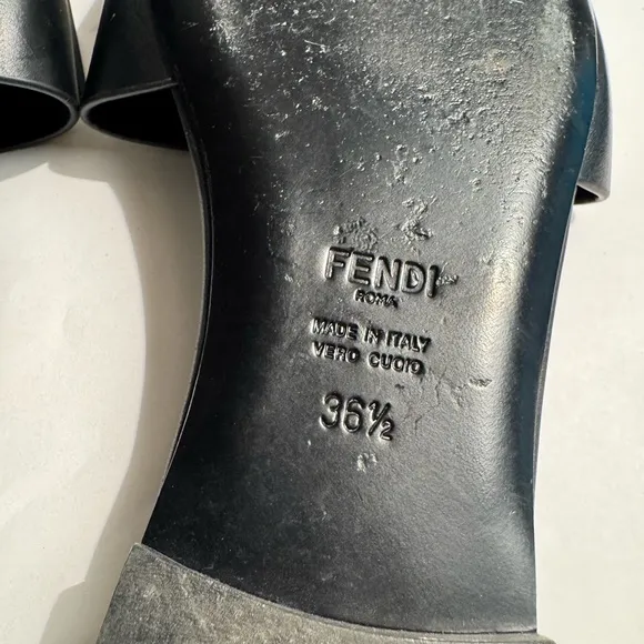 Used Fendi logo leather slides Black Slide Sandals for Women 36.5 sz 6