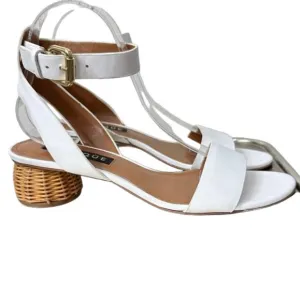 Uterque Dressy Leather Sandals White Rattan Trim Heels Womens Shoes 9