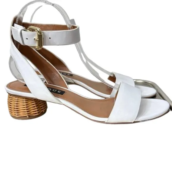 Uterque Dressy Leather Sandals White Rattan Trim Heels Womens Shoes 9