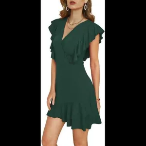 V Neck Ruffle Sleeve Summer Dress  Dresses