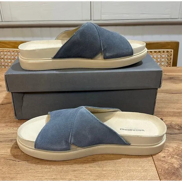 Vagabond Erin Sandals Dusty Blue Suede Size 38 EU 7.5 US NIB