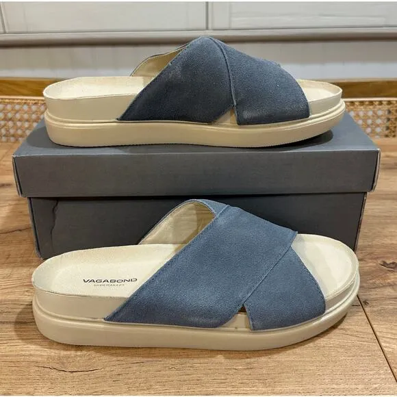 Vagabond Erin Sandals Dusty Blue Suede Size 38 EU 7.5 US NIB
